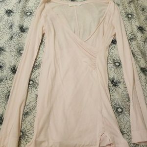 Pink long sleeve, deep v-neck shirt